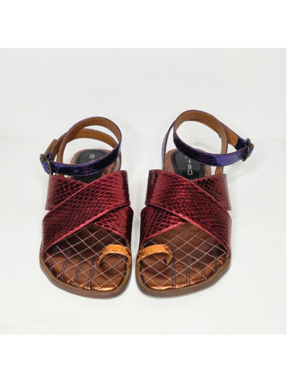Etro Ayers Metallic Snake Sandals Size 38 US 8 Toe Cross Over Strap Ankle Wrap - Picture 3 of 14